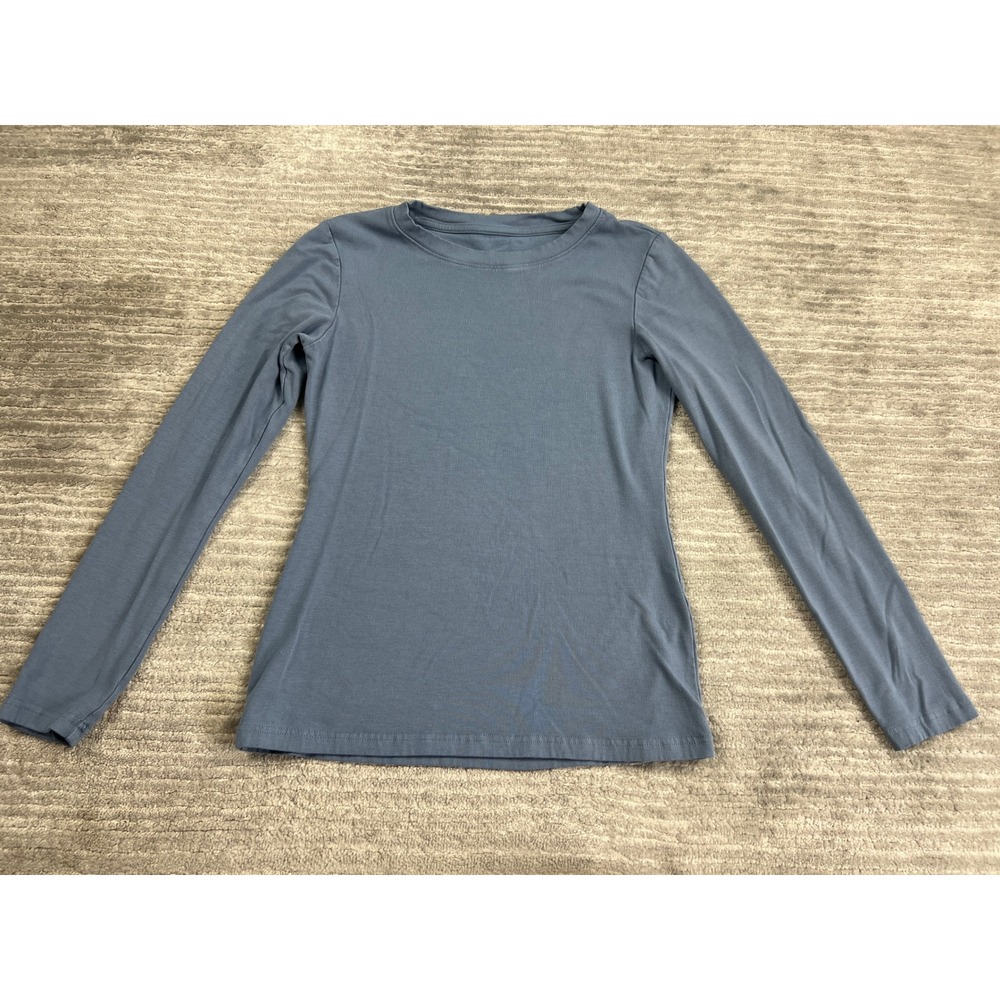 Unbranded Top Womens S Blue Long Sleeve Crewneck Solid Slim Fit Basic Tee
